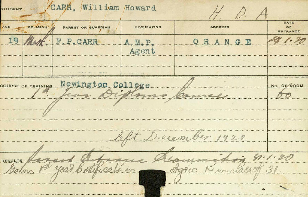 CARR, William Howard (Hawkesbury Diploma of Agriculture (HDA))