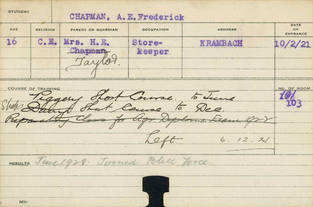 CHAPMAN, AE Frederick (Short Course - Piggery &amp; Practical Course - Carpentry, Saddlery &amp; Blacksmithing)