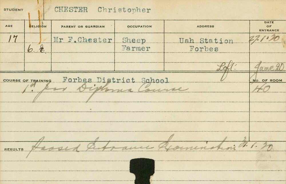 CHESTER, Christopher (Hawkesbury Diploma of Agriculture (HDA))