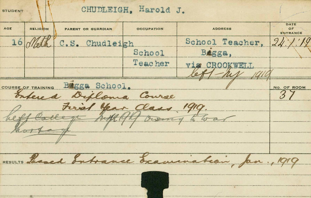 CHUDLEIGH, Harold James (Hawkesbury Diploma of Agriculture (HDA) - First year)