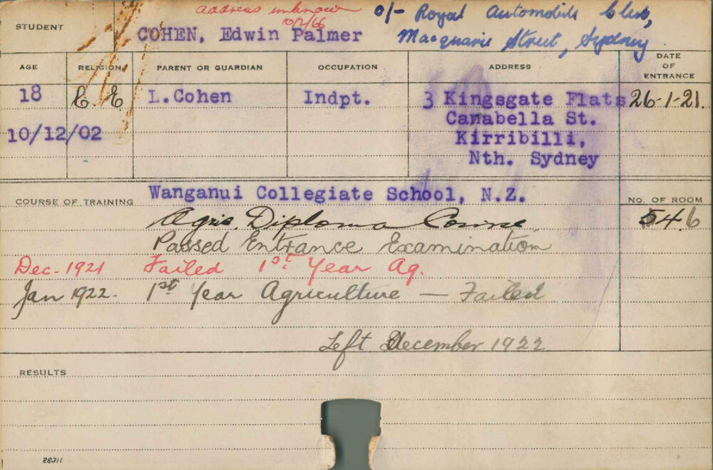 COHEN, Edwin Palmer (Hawkesbury Diploma of Agriculture (HDA))