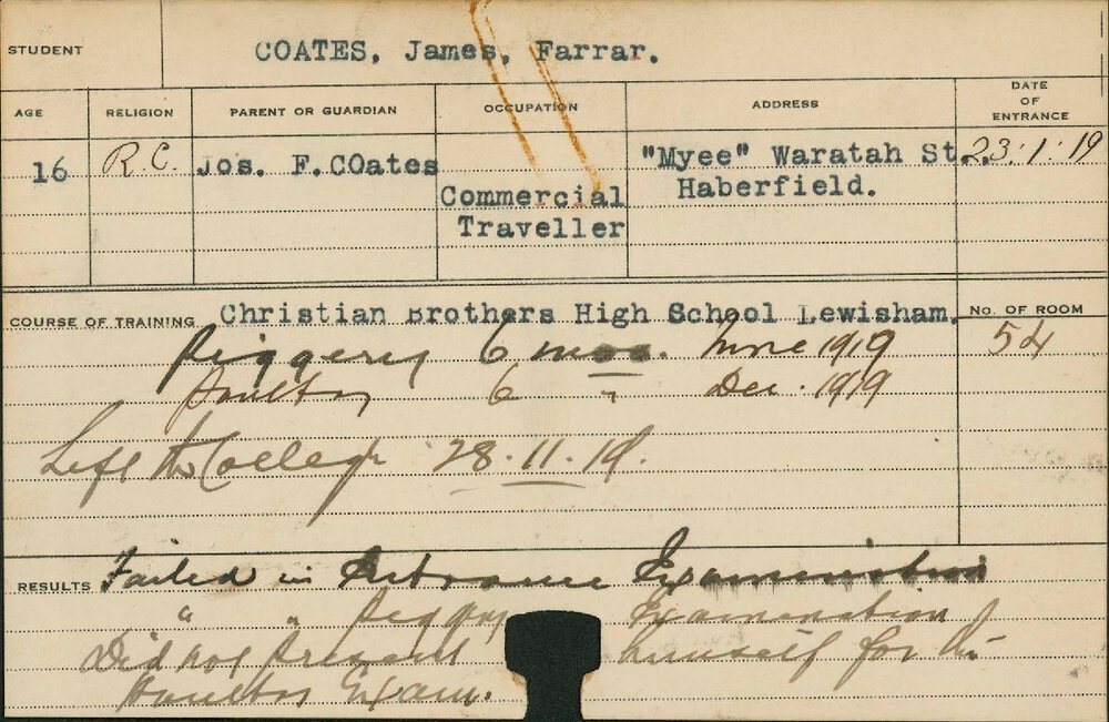 COATES, James Farrar (Practical Course - Piggery &amp; Poultry)