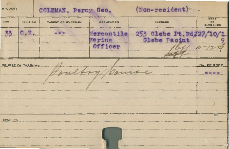 COLEMAN, Percy George (Certificate - Poultry)