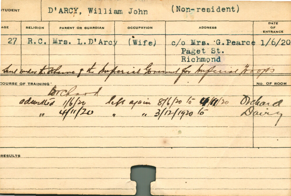 D'ARCY, William John (Short Course - Orchard &amp; Dairy)