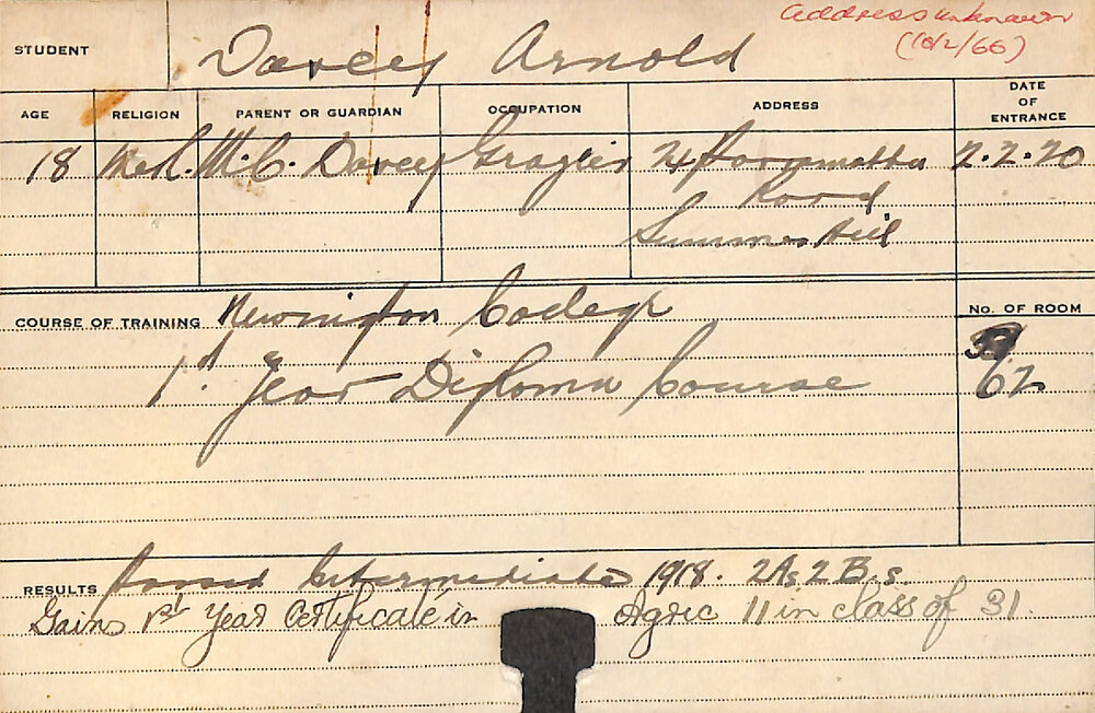 DAVEY, Arnold (Hawkesbury Diploma of Agriculture (HDA) (First year certificate only))