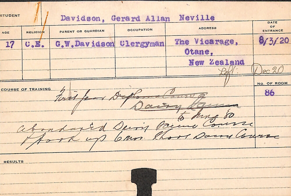 DAVIDSON, Gerard Allan Neville (Short course - Dairy)