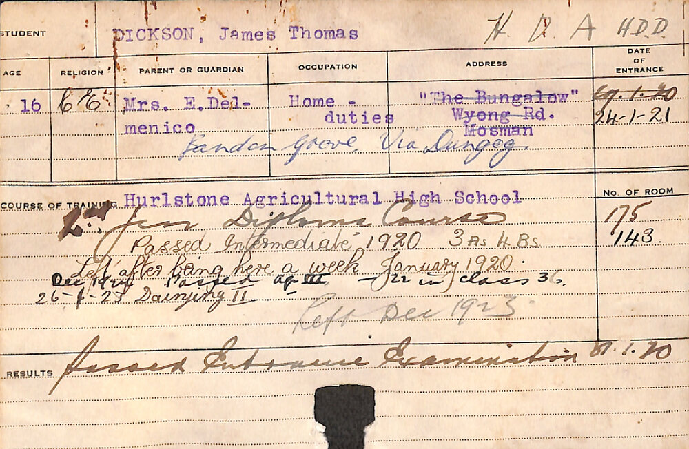 DICKSON, James Thomas (Hawkesbury Diploma of Agriculture (HDA) &amp; Hawkesbury Diploma in Dairy (HDD))