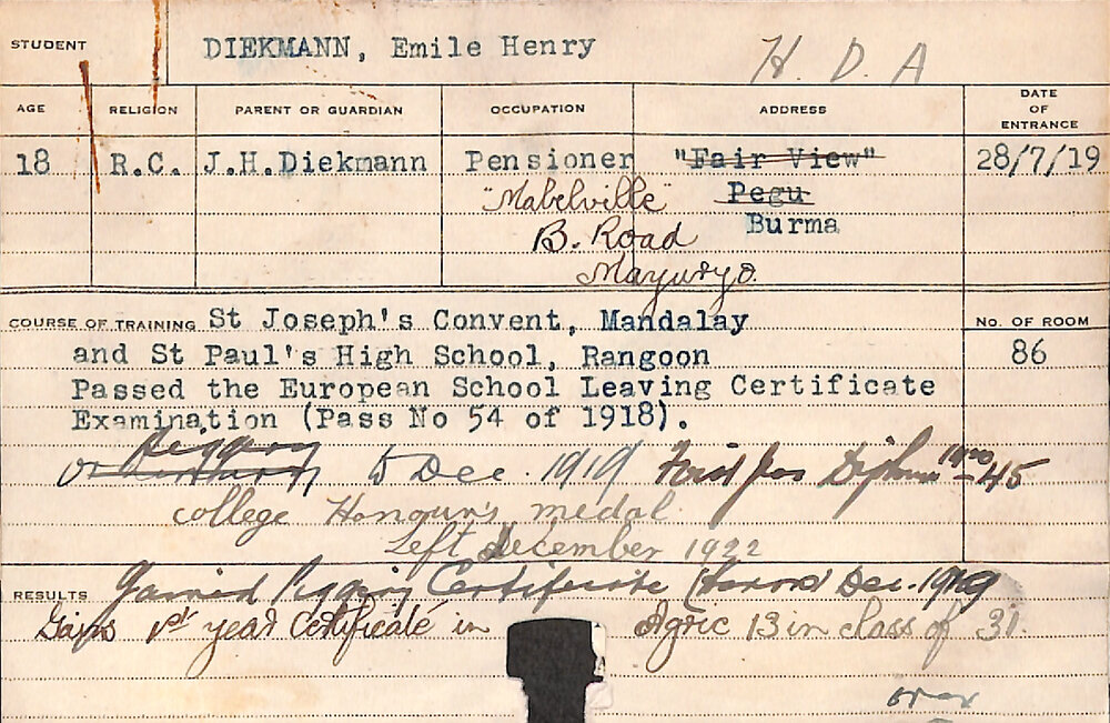 DIEKMAN, Emile Henry (Hawkesbury Diploma of Agriculture (HDA))