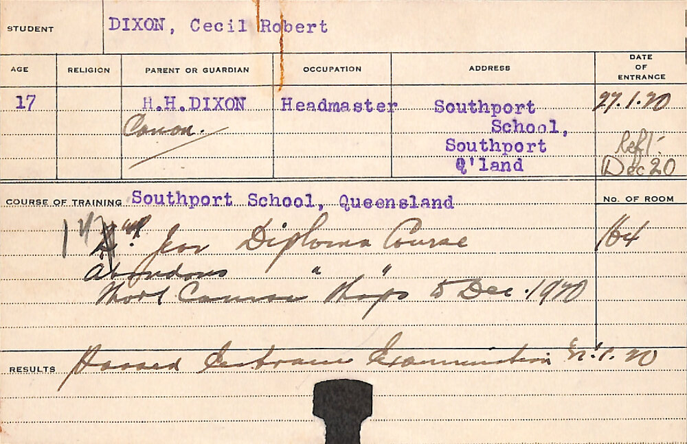 DIXON, Cecil Robert (Short course - Shops)