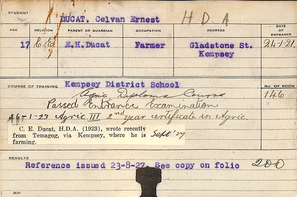DUCAT, Celvan Ernest (Hawkesbury Diploma of Agriculture (HDA))