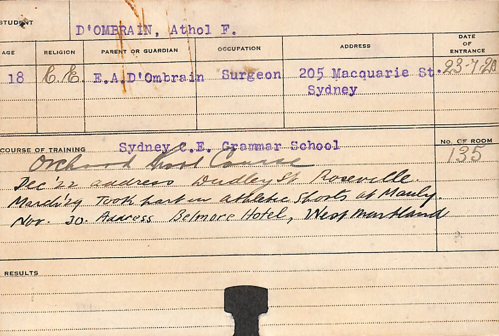 D'OMBRAIN, Athol F (Short Course - Orchard)