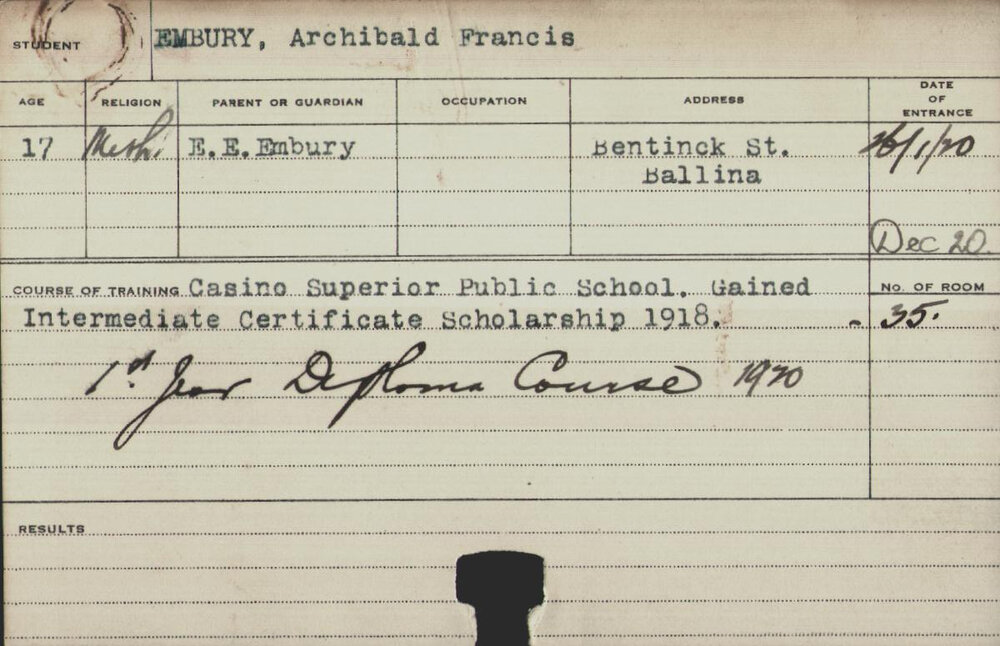 EMBURY, Archibald Francis (Hawkesbury Diploma of Agriculture (HDA))