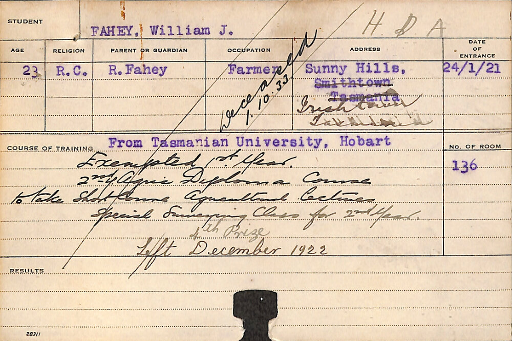 FAHEY, William J (Hawkesbury Diploma of Agriculture (HDA))