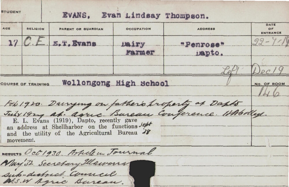 EVANS, Evan Lindsay Thompson (Course Not Identified)