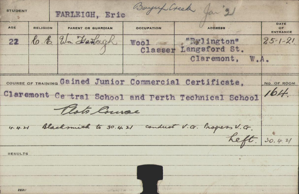 FARLEIGH, Eric (Special Courses - Plots &amp; Blacksmith)