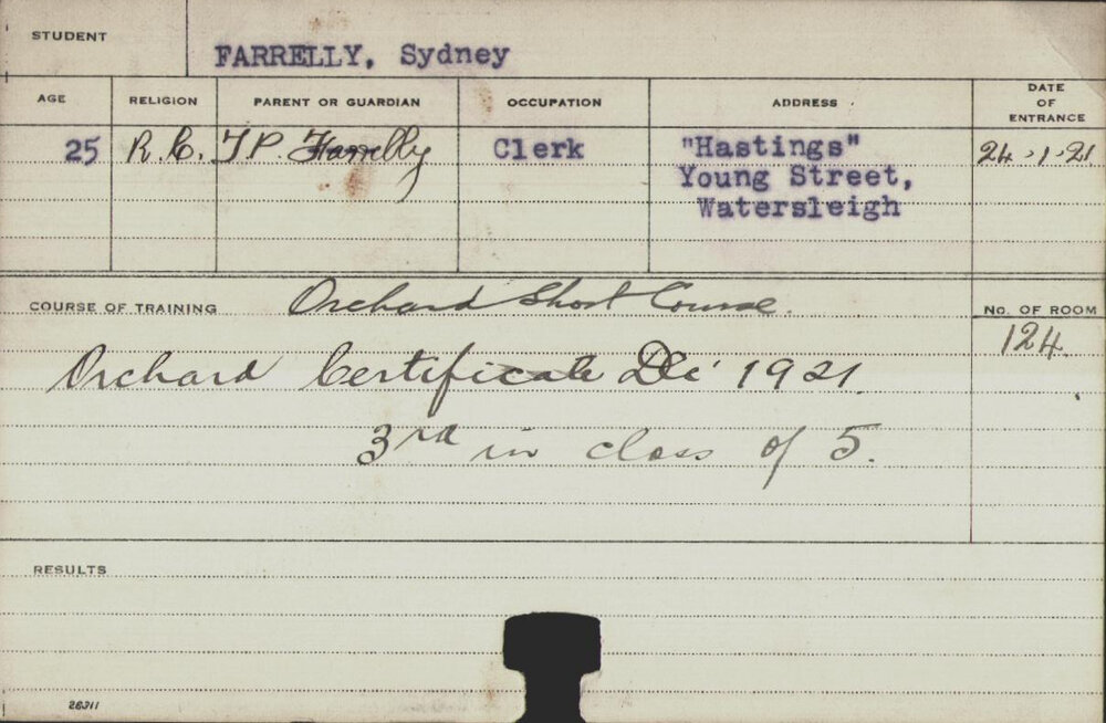 FARRELLY, Sydney (Certificate - Orchard)