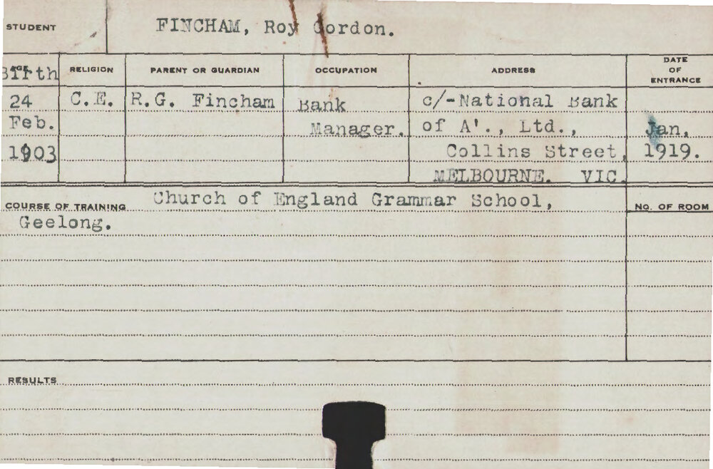 FINCHAM, Roy Gordon (Course Not Identified)