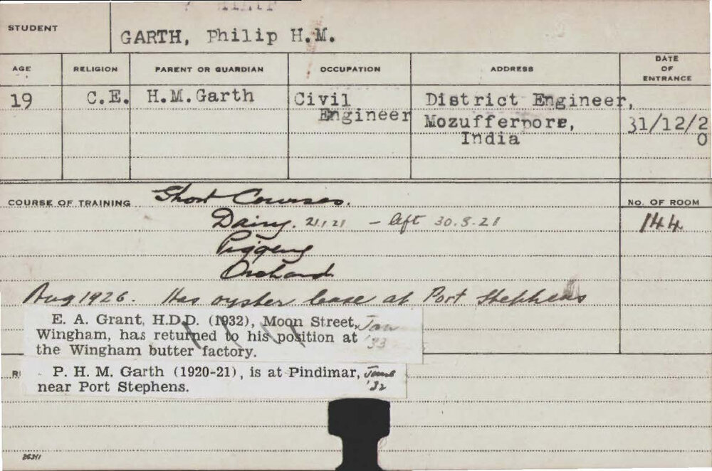 GARTH, Philip HM (Short Courses - Dairy, Piggery &amp; Orchard)