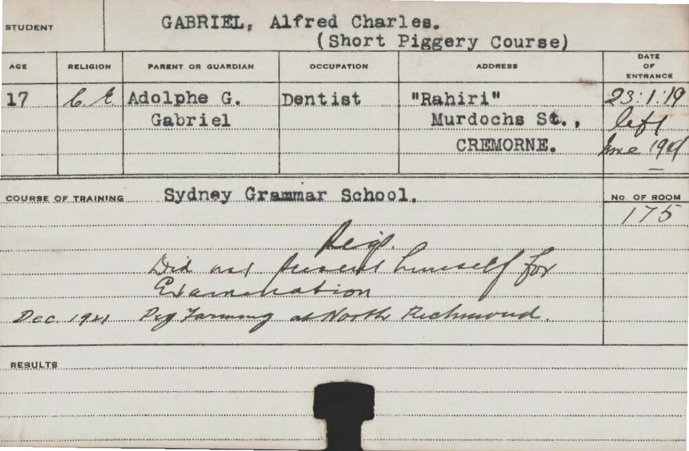 GABRIEL, Alfred Charles (Short Course - Piggery)
