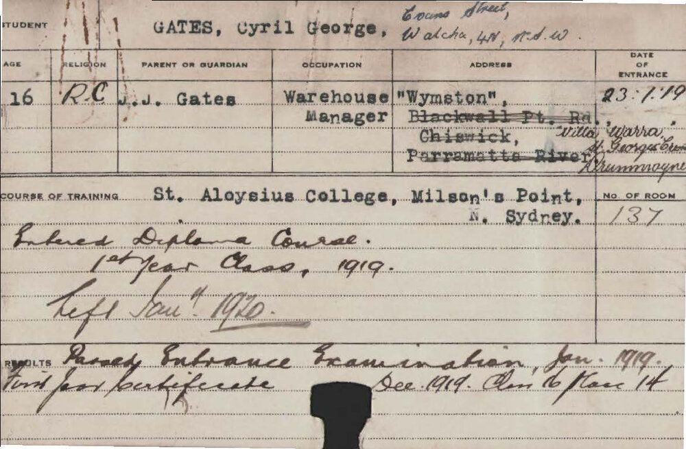 GATES, Cyril George (Hawkesbury Diploma of Agriculture (HDA) (First Year Certificate))