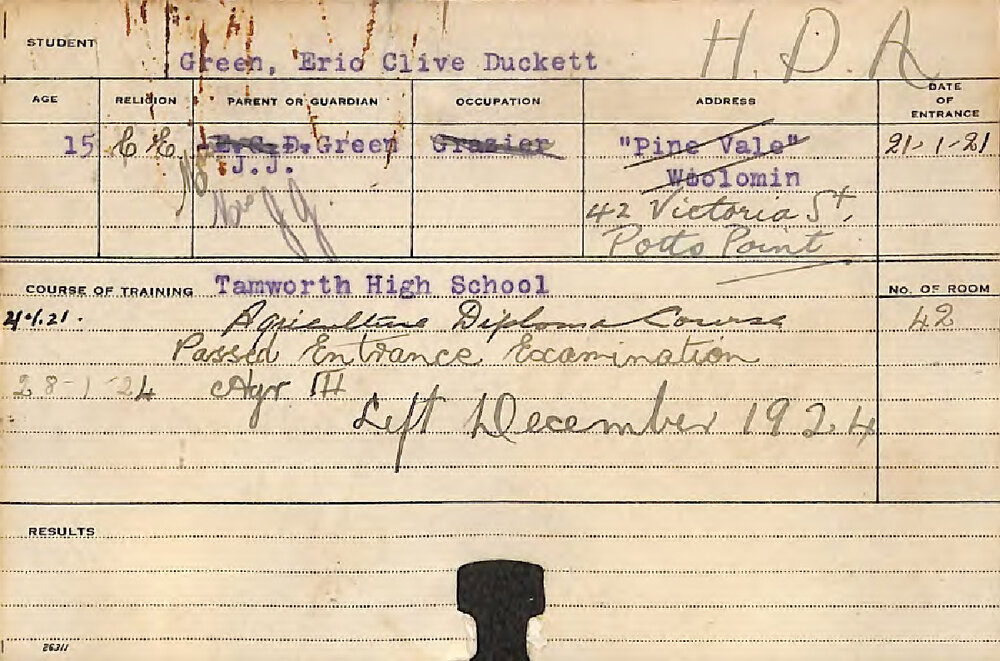 GREEN, Eric Clive Duckett (Hawkesbury Diploma of Agriculture (HDA))