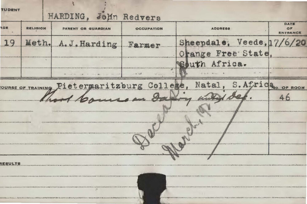 HARDING, John Redvers (Short course - Dairy)