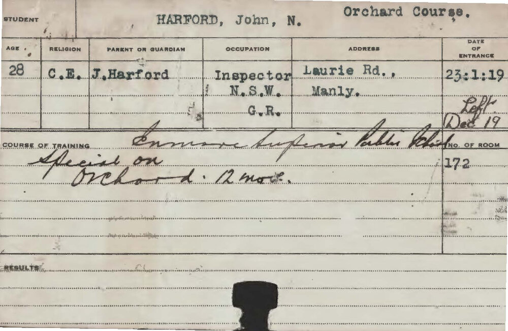 HARFORD, John N (Special course - Orchard)