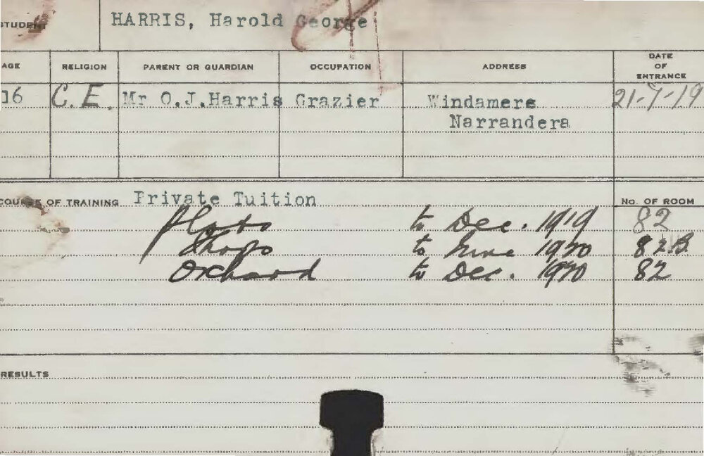 HARRIS, Harold George (Short Course - Plots, Shops &amp; Orchard)