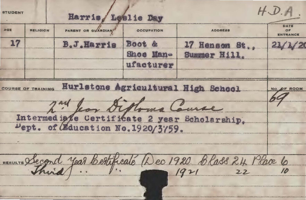 HARRIS, Leslie Day (Hawkesbury Diploma of Agriculture (HDA))