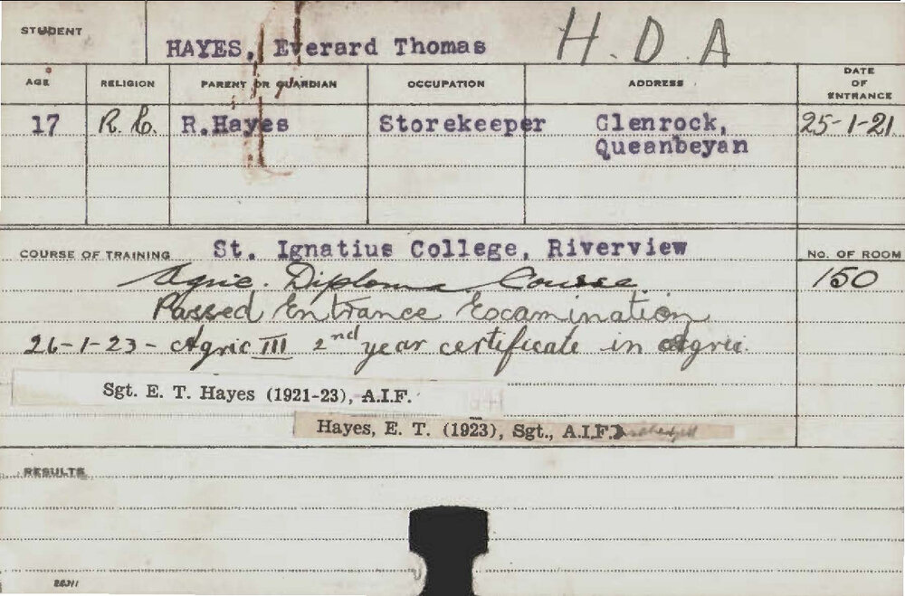 HAYES, Everard Thomas (Hawkesbury Diploma of Agriculture (HDA))