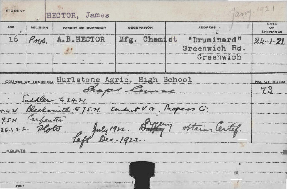 HECTOR, James (Short Course - Shops, Saddlery, Blacksmith, Carpentry &amp; Plots)