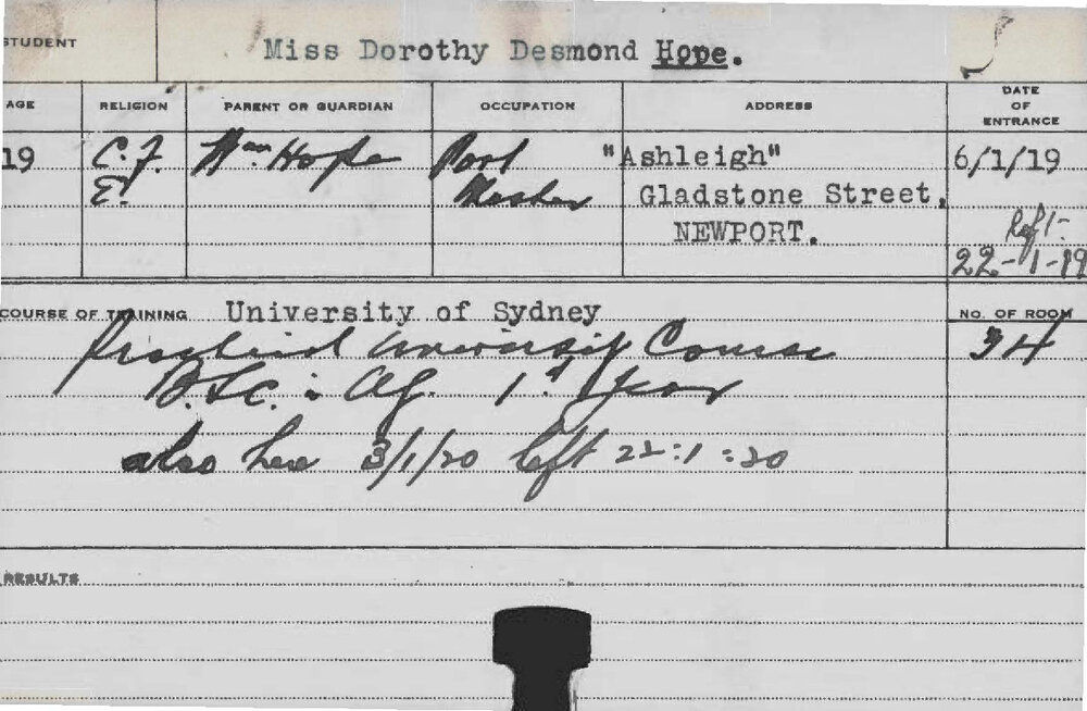 HOPE, Dorothy Desmond (Practical course)