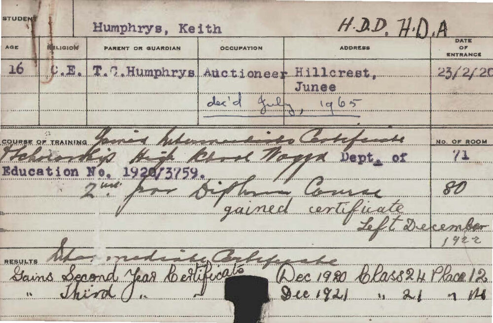 HUMPHRYS, Keith (Hawkesbury Diploma in Dairy (HDD)/ Hawkesbury Diploma of Agriculture (HDA))