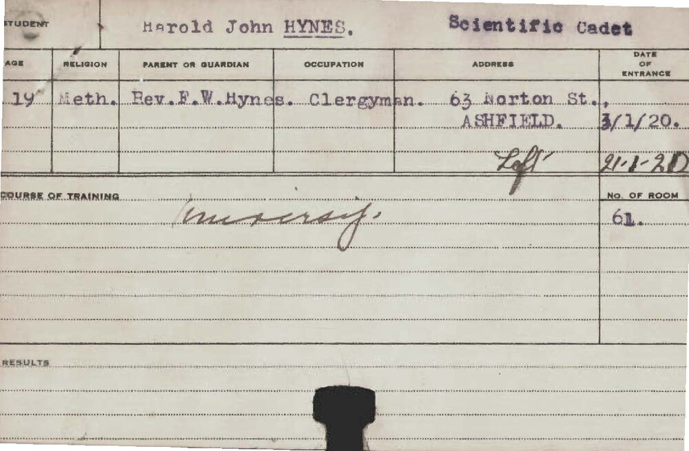 HYNES, Harold John (Practical Training)