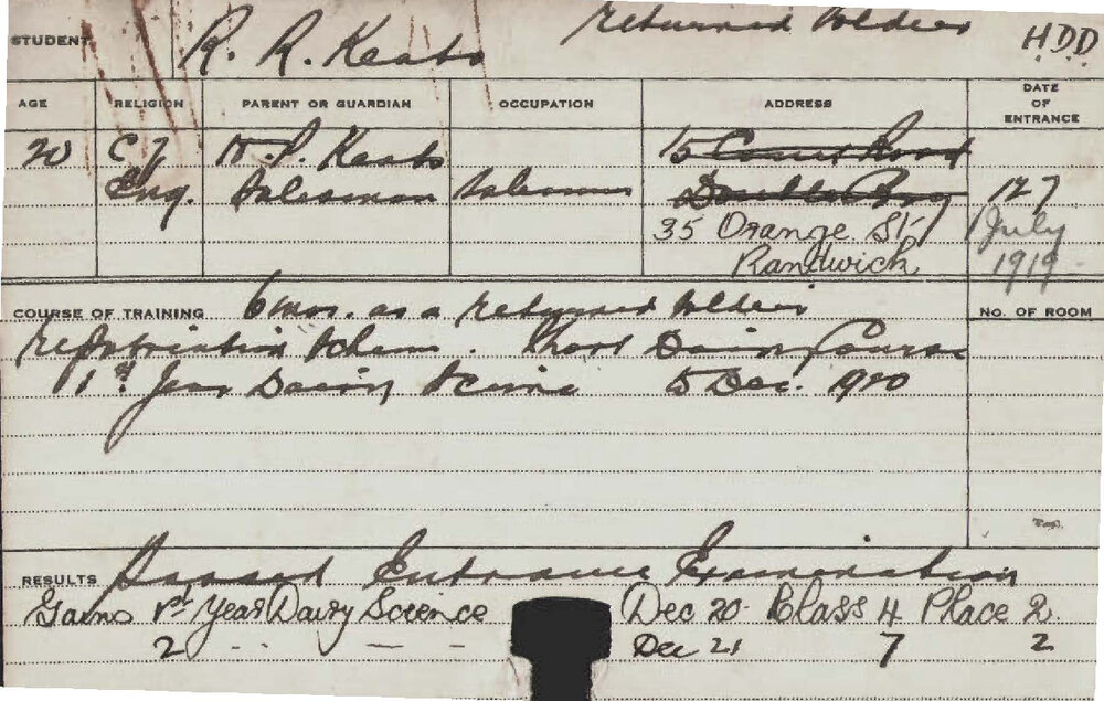 KEATS, RR (Hawkesbury Diploma in Dairy (HDD))