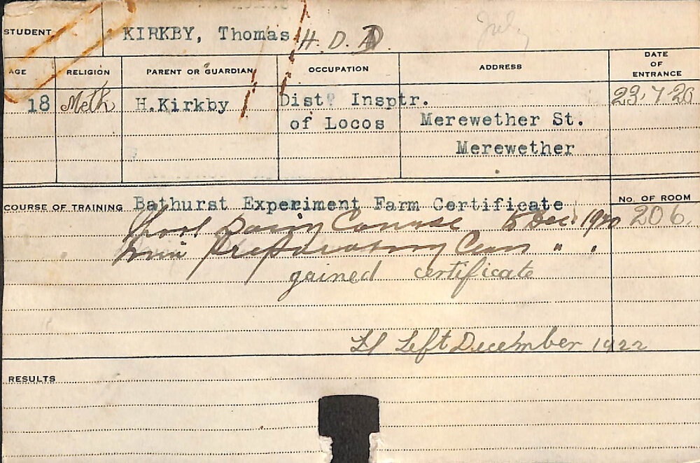 KIRKBY, Thomas (Hawkesbury Diploma in Dairy (HDD))