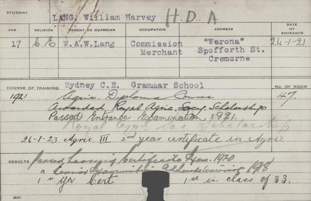 LANG, William Harvey (Hawkesbury Diploma of Agriculture (HDA))