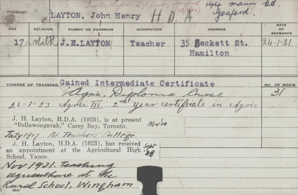 LAYTON, John Henry (Hawkesbury Diploma of Agriculture (HDA))