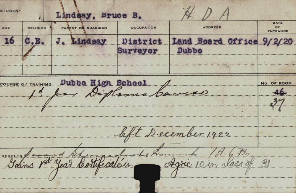 LINDSAY, Bruce B (Hawkesbury Diploma of Agriculture (HDA))
