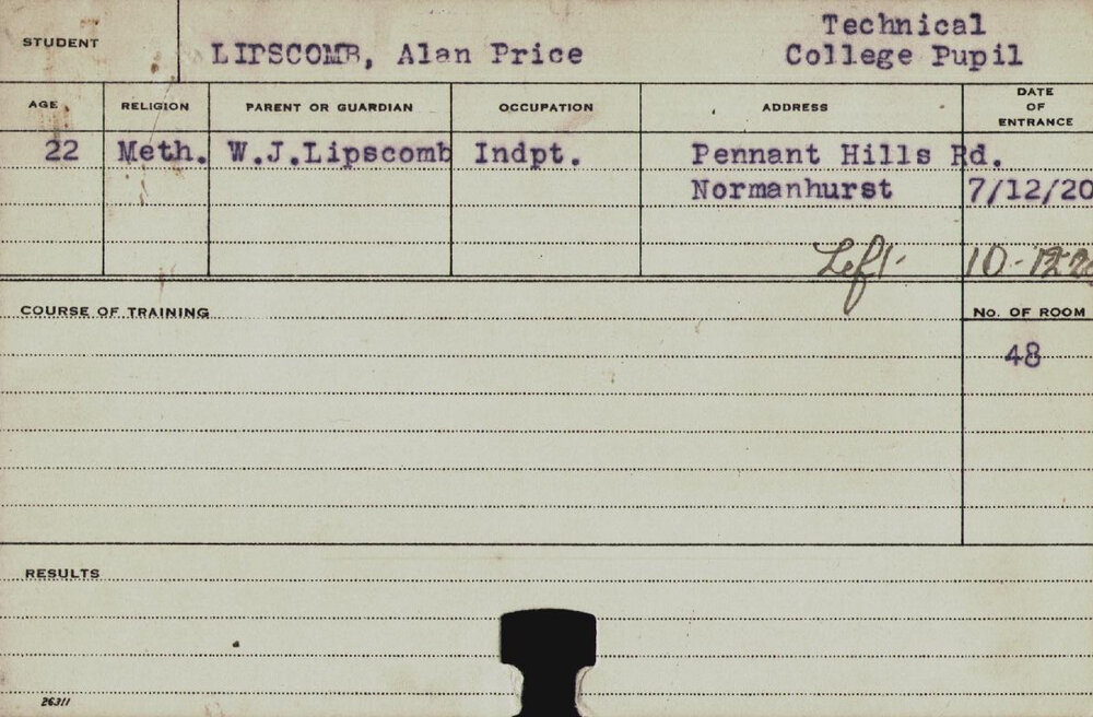 LIPSCOMB, Alan Price (Course Not Identified)