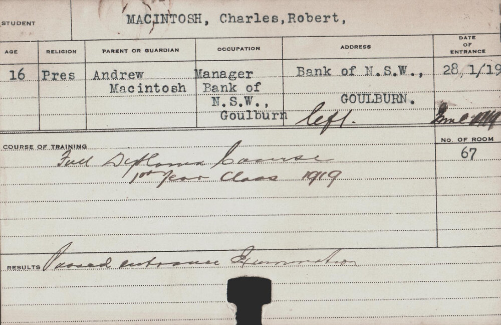 MACINTOSH, Charles Robert (Hawkesbury Diploma of Agriculture (HDA) - First Year Certificate only)