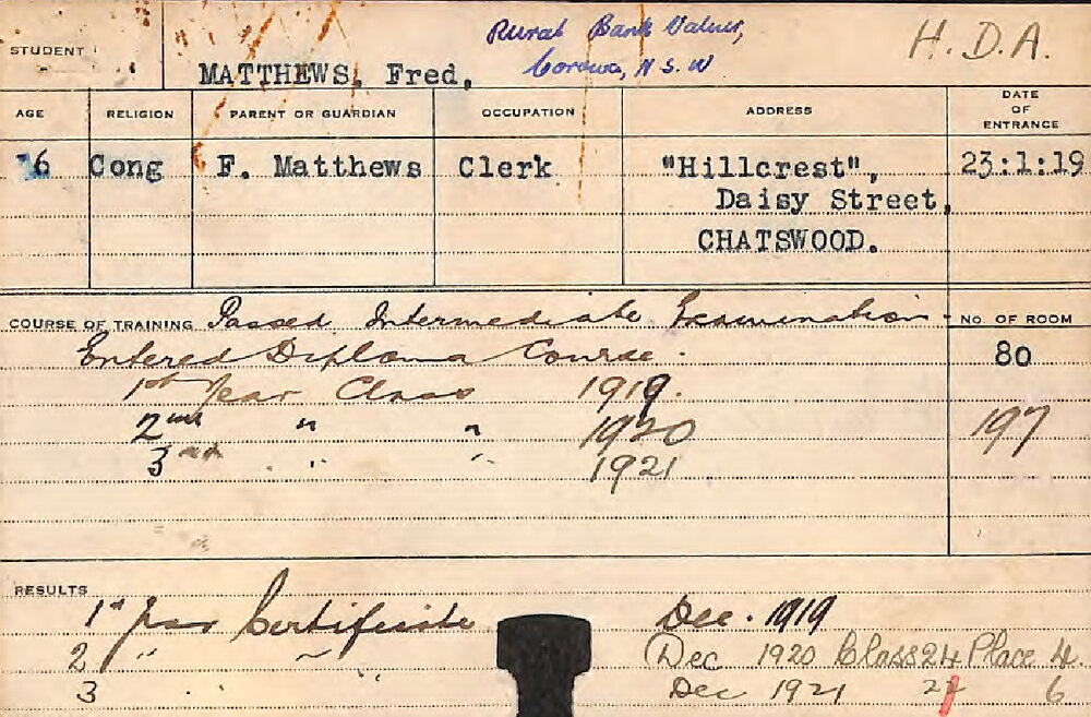 MATTHEWS, Fred (Hawkesbury Diploma of Agriculture (HDA))