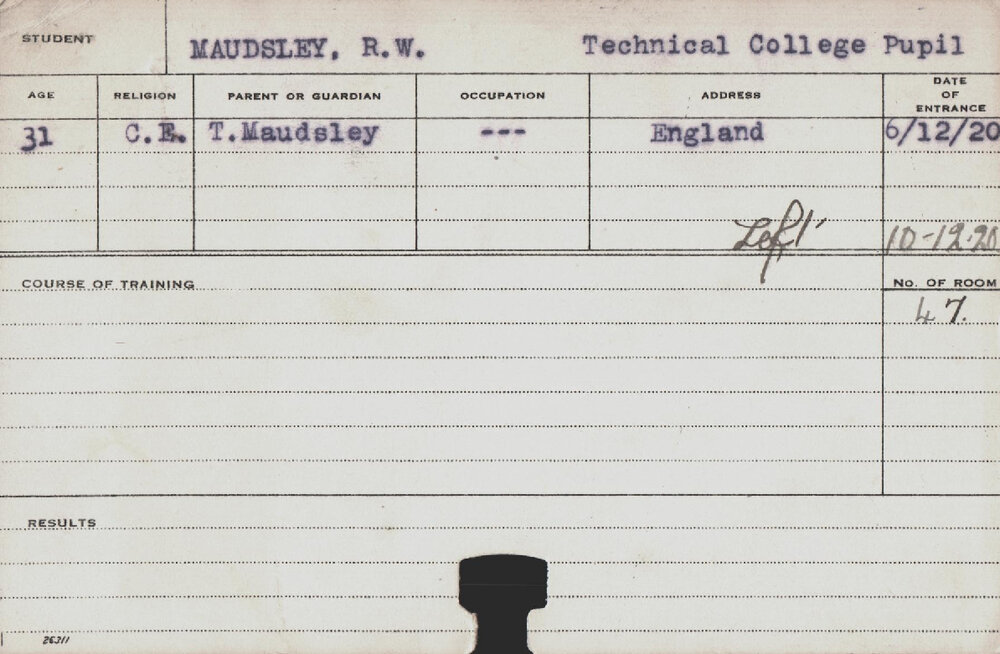 MAUDSLEY, RW (Course Not Identified)