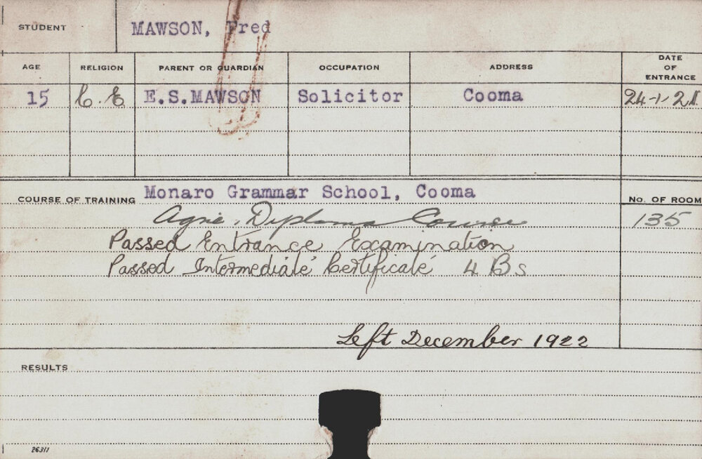 MAWSON, Fred (Hawkesbury Diploma of Agriculture (HDA))