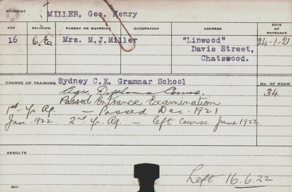 MILLER, Geo Henry (Hawkesbury Diploma of Agriculture (HDA))