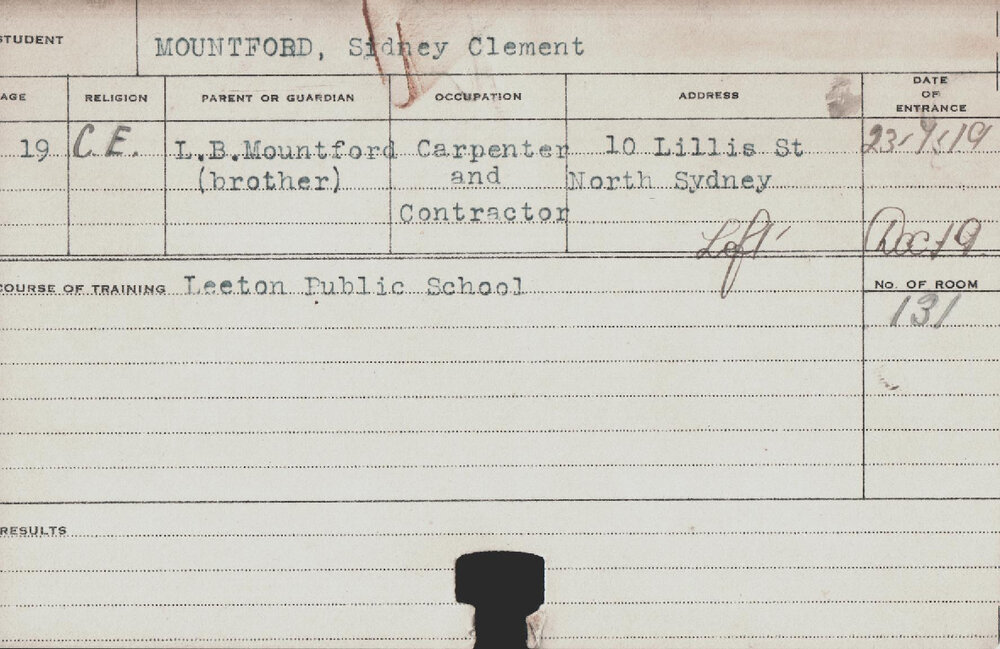 MOUNTFORD, Sidney Clement (Short Course - Piggery)