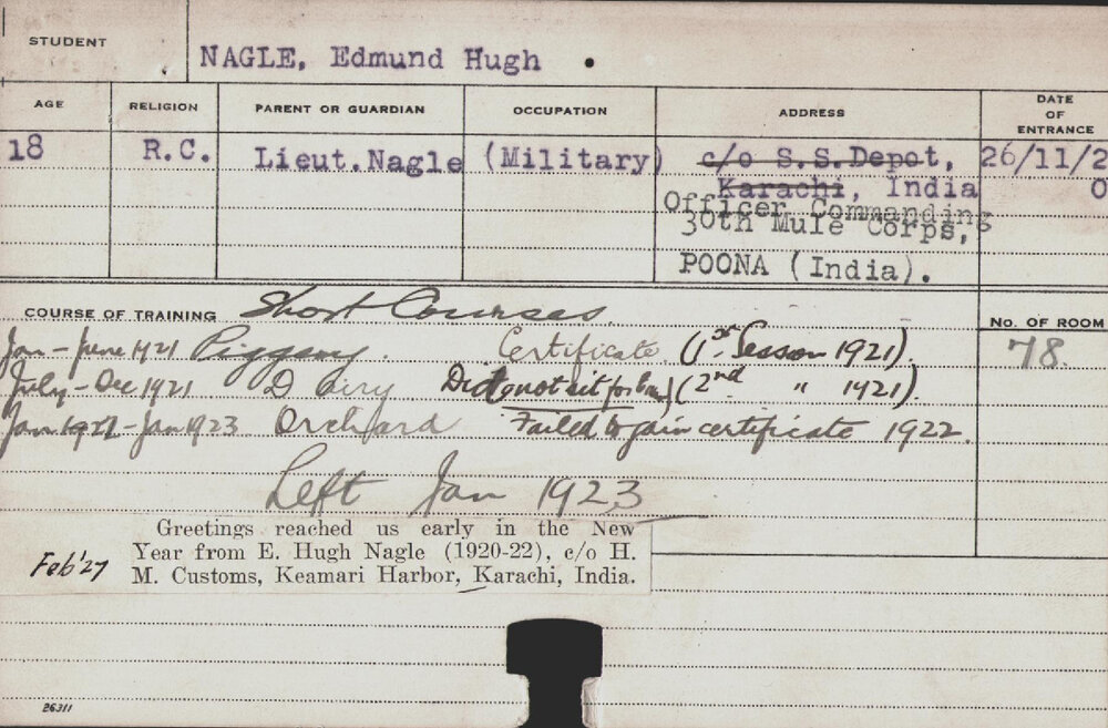 NAGLE, Edmund Hugh (Short Course - Piggery, Dairy &amp; Orchard)
