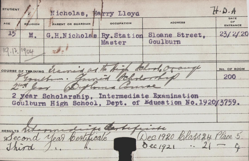 NICHOLAS, Harry Lloyd (Hawkesbury Diploma of Agriculture (HDA))