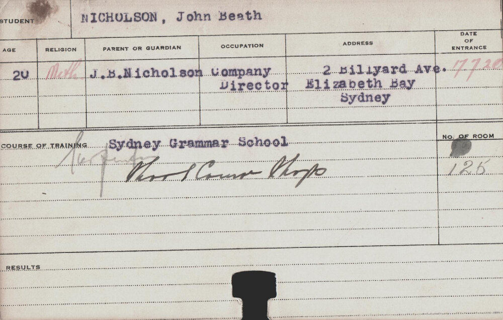 NICHOLSON, John Beath (Short Course - Shops)