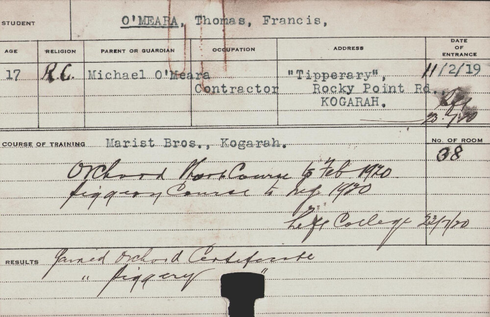 O'MEARA, Thomas Francis (Short Course - Orchard/ Piggery Course)